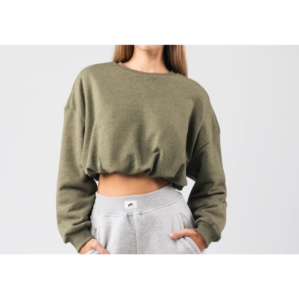 ALPHALETE Heather Grand Bubble Crew Neck Cropped Pullover Sweatshirt Gym M NWT